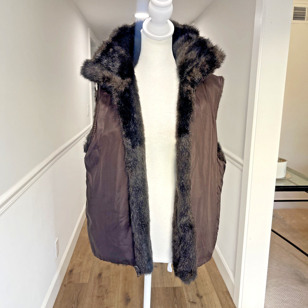 ATELIER BY B THOMAS FAUX FAKE MINK FUR VEST REVERSIBLE SILK LARGE ASPEN LUXURY